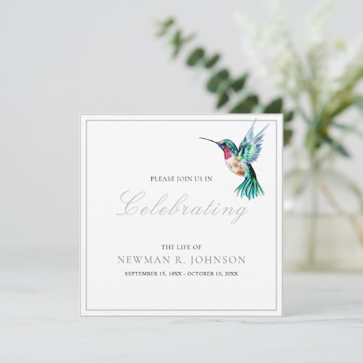 Wasserfarbe Hummingvogel Feier des Lebens Einladung (Stehend Vorderseite)