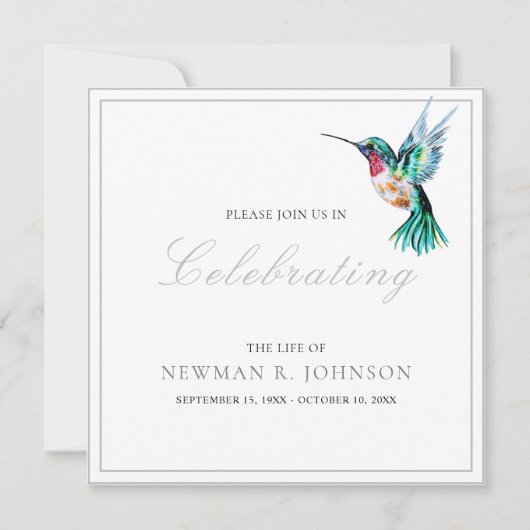 Wasserfarbe Hummingvogel Feier des Lebens Einladung (Vorderseite)