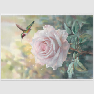 Wasserfarbe Hummingvogel und rosa Rose Decoupage Seidenpapier