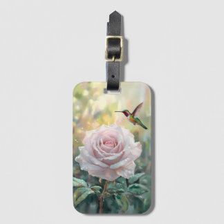 Wasserfarbe Hummingvogel und Rosa Rose Gepäckanhänger