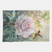 Wasserfarbe Hummingvogel und Rosa Rose Geschirrtuch (Horizontal)