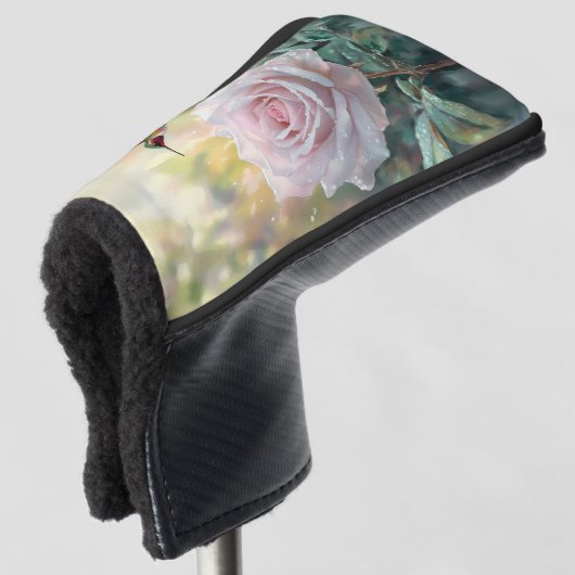 Wasserfarbe Hummingvogel und Rosa Rose Golf Headcover (3/4 Vorderseite)