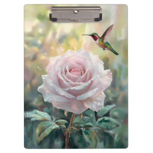 Wasserfarbe Hummingvogel und Rosa Rose Klemmbrett