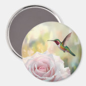 Wasserfarbe Hummingvogel und Rosa Rose Magnet (Vorderseite/Rückseite)