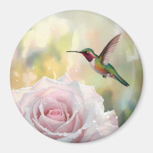 Wasserfarbe Hummingvogel und Rosa Rose Magnet