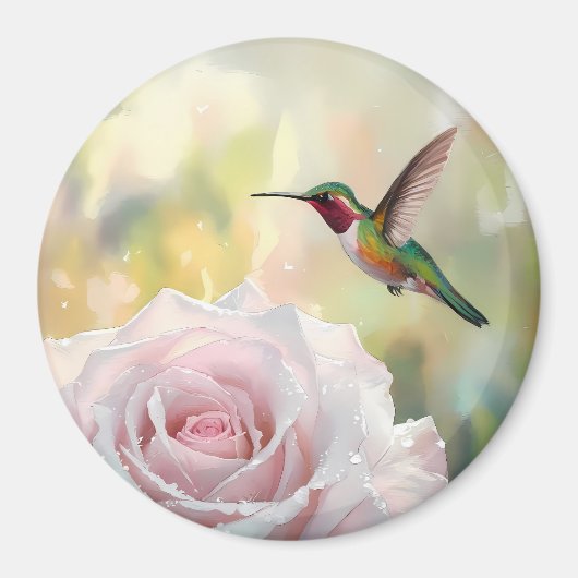Wasserfarbe Hummingvogel und Rosa Rose Magnet (Vorne)