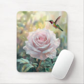 Wasserfarbe Hummingvogel und Rosa Rose Mousepad (Mit Mouse)
