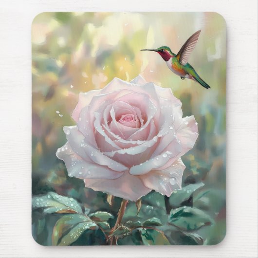 Wasserfarbe Hummingvogel und Rosa Rose Mousepad (Vorne)