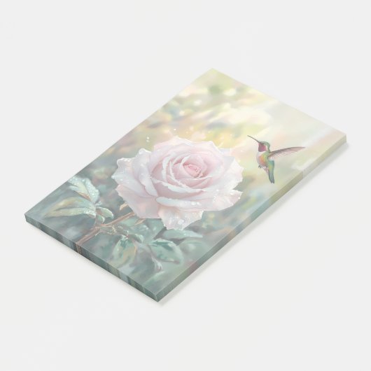 Wasserfarbe Hummingvogel und Rosa Rose Post-it Klebezettel (angewinkelt)