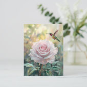 Wasserfarbe Hummingvogel und Rosa Rose Postkarte (Stehend Vorderseite)