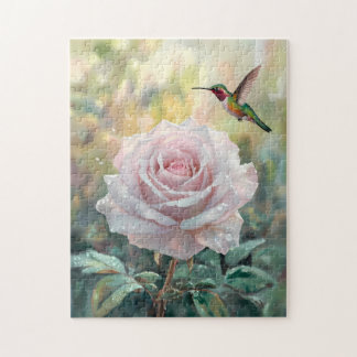 Wasserfarbe Hummingvogel und Rosa Rose Puzzle