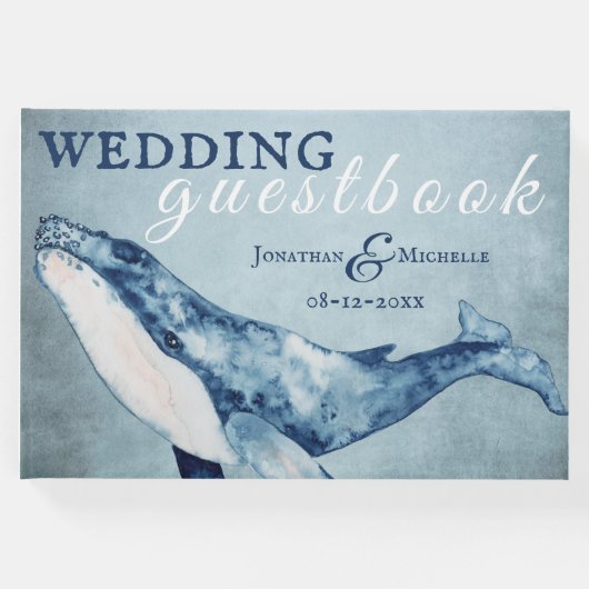 Wasserfarbe Humpback Whale Nautical Beach Hochzeit Gästebuch (Vorderseite)