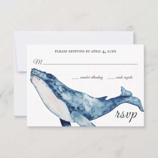 Wasserfarbe Humpback Whale Nautical Beach Hochzeit RSVP Karte (Vorderseite)