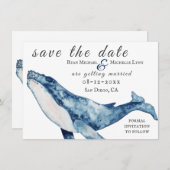 Wasserfarbe Humpback Whale Nautical Beach Hochzeit Save The Date (Vorne/Hinten)