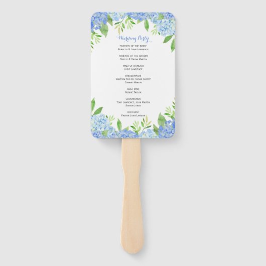 Wasserfarbe Hydrangea Blauer Blumenzeremonie Fächer (Rückseite)