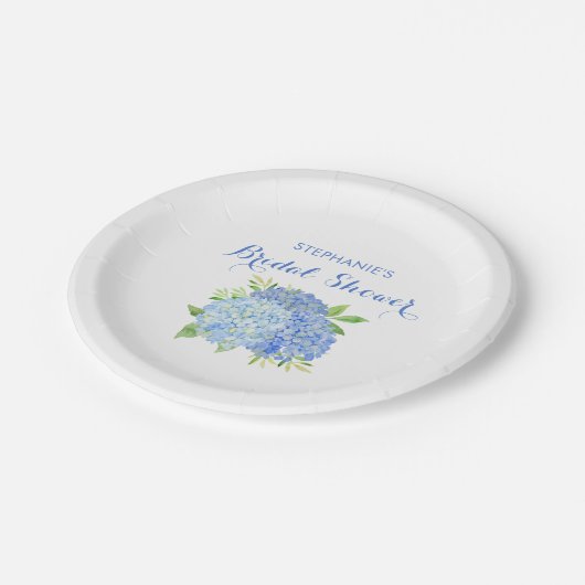 Wasserfarbe Hydrangea Blauer Brautparty Pappteller (Schrägansicht)