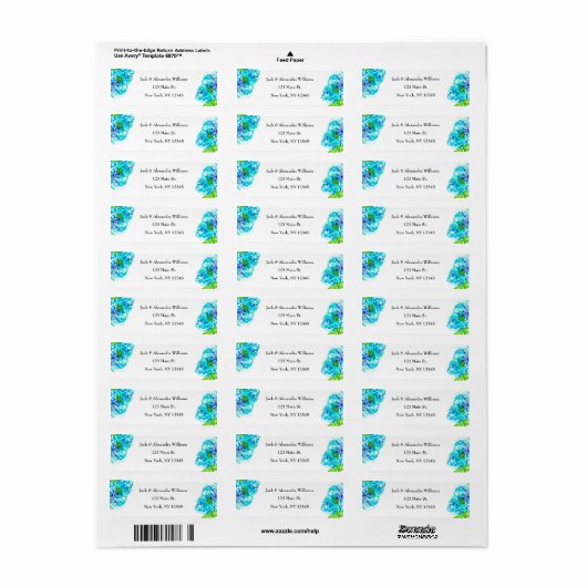 Wasserfarbe Hydrangea Blauer Rücksendeadresse (Vorne)