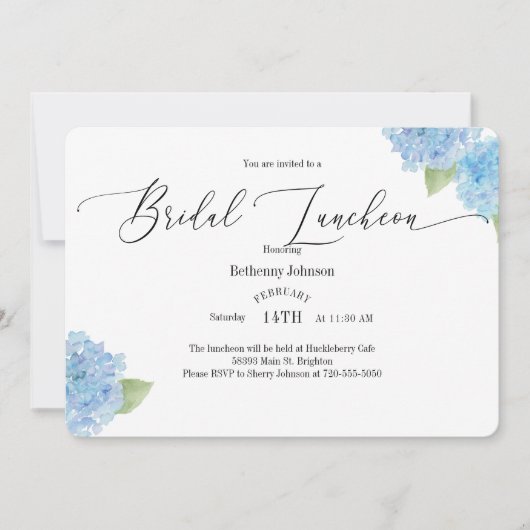 Wasserfarbe Hydrangea Bridal Luncheon Einladung (Vorderseite)