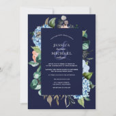 Wasserfarbe Hydrangea Deep Blue Wedding Einladung (Vorderseite)