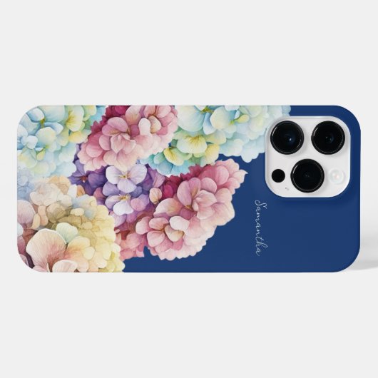 Wasserfarbe Hydrangea Personalisiert Blue iPhone Hülle (Rückseite (Horizontal))