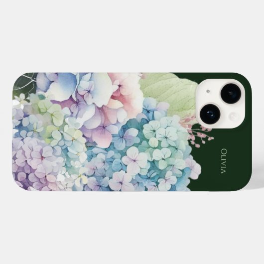 Wasserfarbe Hydrangea Personalisiert grün Case-Mate iPhone Hülle (Rückseite (Horizontal))