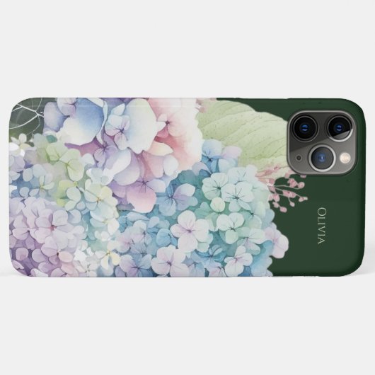 Wasserfarbe Hydrangea Personalisiert grün Case-Mate iPhone Hülle (Rückseite (Horizontal))