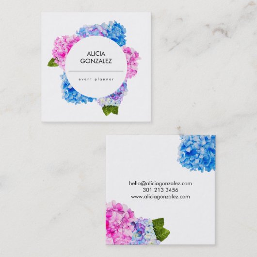 Wasserfarbe Hydrangea Quadratische Visitenkarte (Vorne/Hinten)