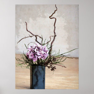 Wasserfarbe Hydrangea und Holzvase Poster