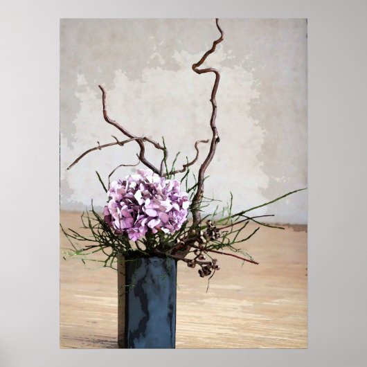 Wasserfarbe Hydrangea und Holzvase Poster (Vorne)