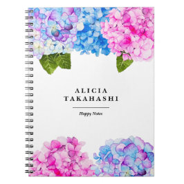 Wasserfarbe Hydrangeas-Blume| Name hinzufügen Notizblock