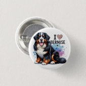 Wasserfarbe I Liebe Mein Berner Hund Button (Vorne & Hinten)