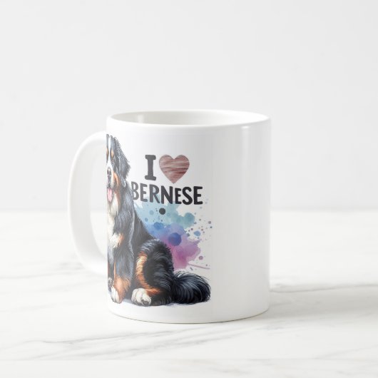 Wasserfarbe I Liebe Mein Berner Hund Kaffeetasse (Vorderseite Links)