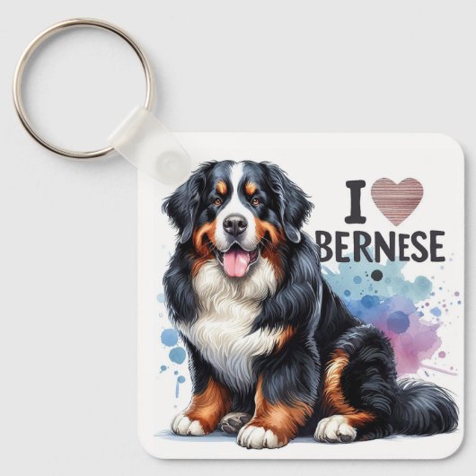 Wasserfarbe I Liebe Mein Berner Hund Schlüsselanhänger (Vorderseite)