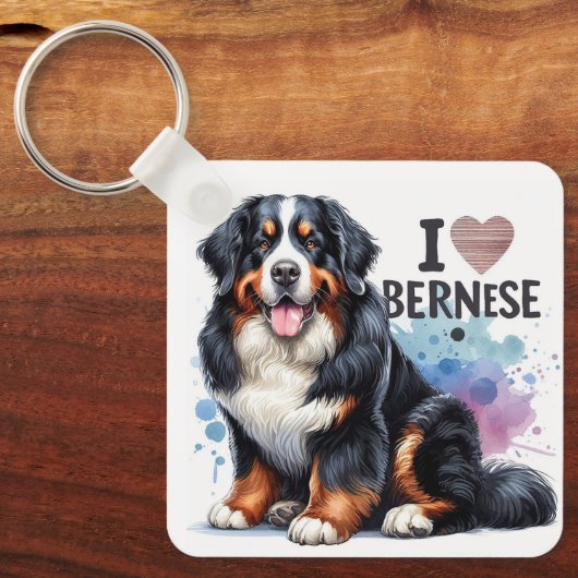 Wasserfarbe I Liebe Mein Berner Hund Schlüsselanhänger (Vorderseite)