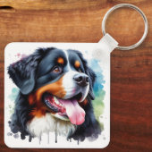 Wasserfarbe I Liebe Mein Berner Hund Schlüsselanhänger (Rückseite)