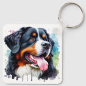 Wasserfarbe I Liebe Mein Berner Hund Schlüsselanhänger (Rückseite)