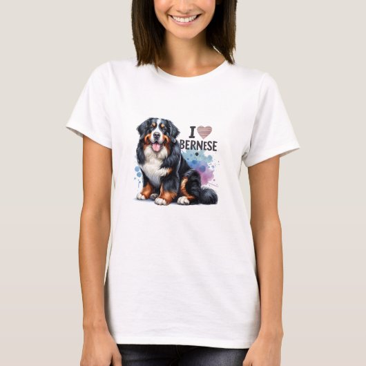 Wasserfarbe I Liebe Mein Berner Hund T-Shirt (Vorderseite)