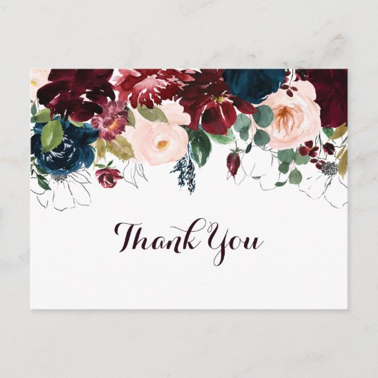 Wasserfarbe Illustriert Fall Floral Vielen Dank Postkarte (Vorderseite)