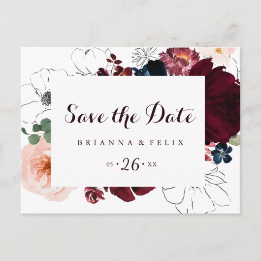 Wasserfarbe Illustriert Horizontal Save the Date Postkarte (Vorderseite)