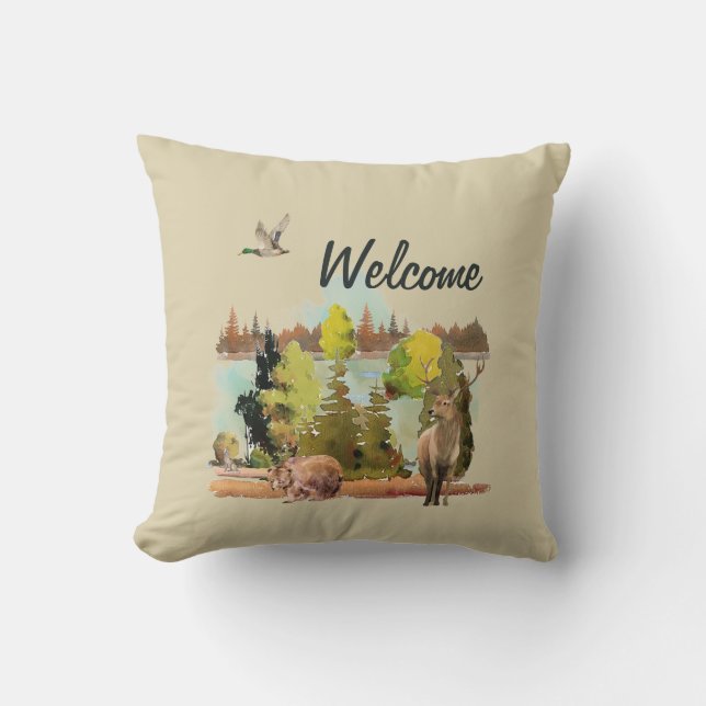 Wasserfarbe im Freien Waldtiere Kissen (Vorderseite)