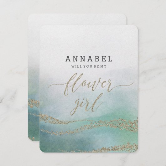 Wasserfarbe im Ozean wirst du mein Blumenmädchen s Einladung (Vorne/Hinten)