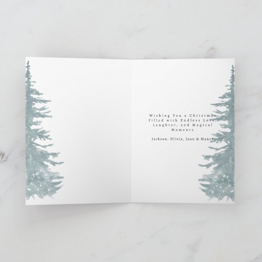 Wasserfarbe immergrüne Wälder Frohe Weihnachten (Innenseite)