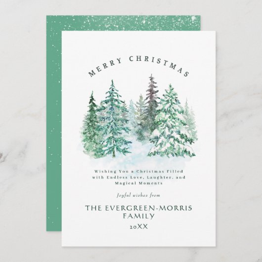 Wasserfarbe immergrüne Wälder Frohe Weihnachten (Vorne/Hinten)