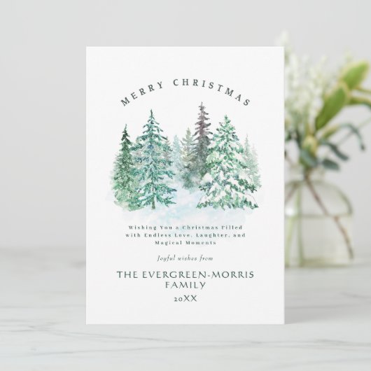 Wasserfarbe immergrüne Wälder Frohe Weihnachten (Stehend Vorderseite)