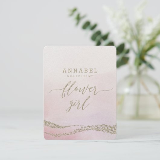 Wasserfarbe in Weiß wirst du mein Blumenmädchen se Einladung (Stehend Vorderseite)