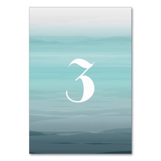Wasserfarbe Inspiriert Aquamarin Ombre Wedding Tischnummer (Rückseite)