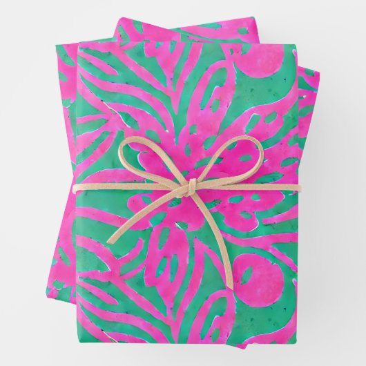 Wasserfarbe Inspiriert Rosa Aqua Damask Geschenkpapier Set (Beispiel)