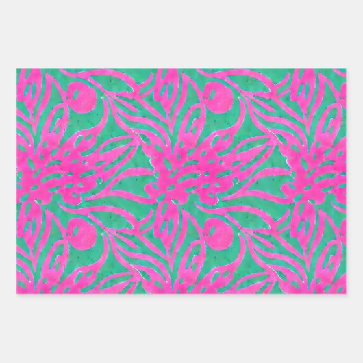 Wasserfarbe Inspiriert Rosa Aqua Damask Geschenkpapier Set (Vorderseite)