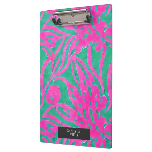 Wasserfarbe Inspiriert Rosa Aqua Damask Klemmbrett (Links)