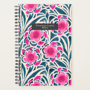 Wasserfarbe Inspiriert Rosa + Blau Botanische Blüt Planer